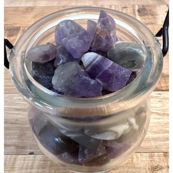 Decorative Glass Jar With Amethyst & Mixed Stones With Handle - Home Décor Accen - Picture 2 of 4